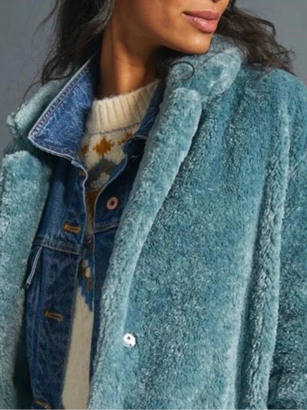 Anthropologie Plush Teal Faux-Shearling Coat - Women's Jacket